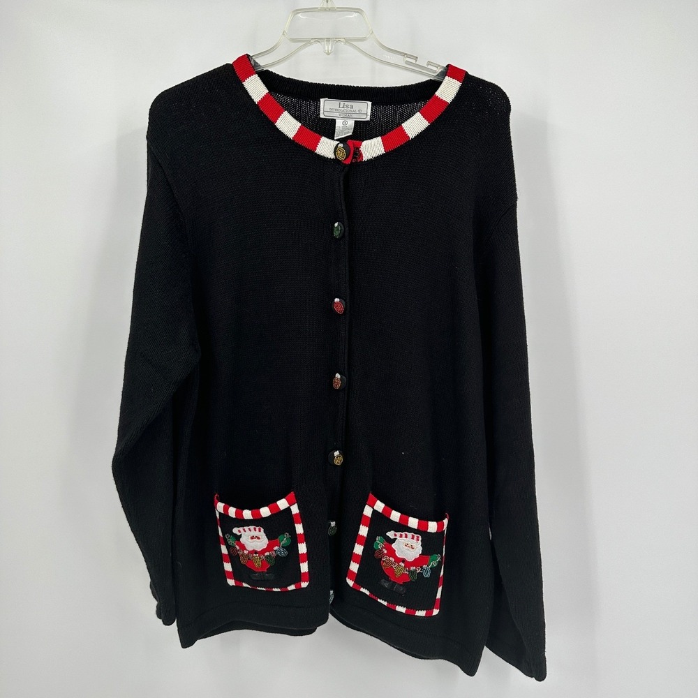 Lisa International Womans Vintage Christmas Cardigan Sweater Size 1X Santa Twee